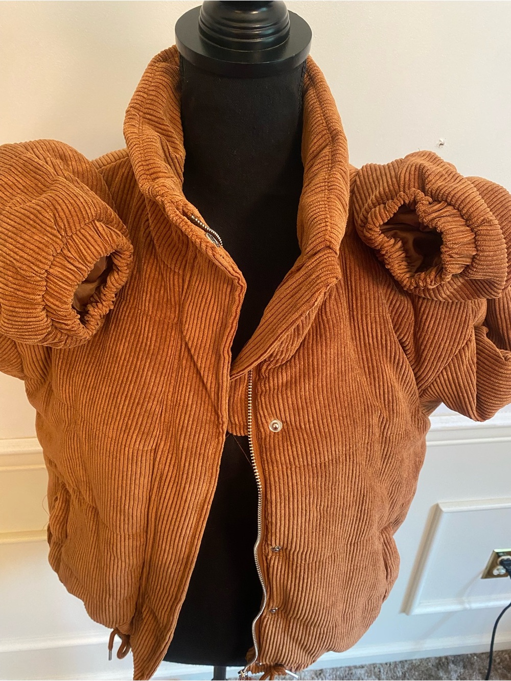 Ashley By 26 International Women's Tan Corduroy Puffer Jacket - Picture 3 of 6